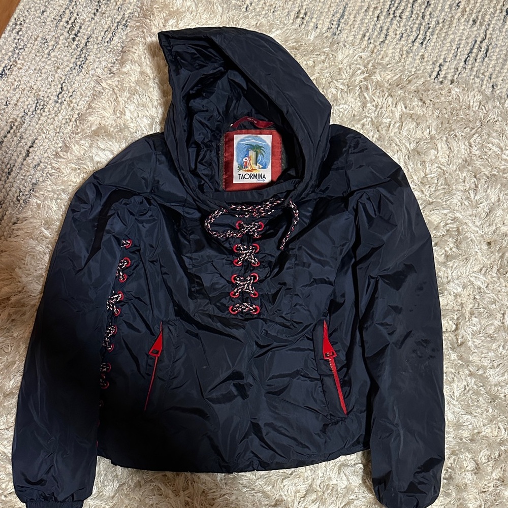 AUTHIER size 42 Black Hooded Jacket with Red Accents
